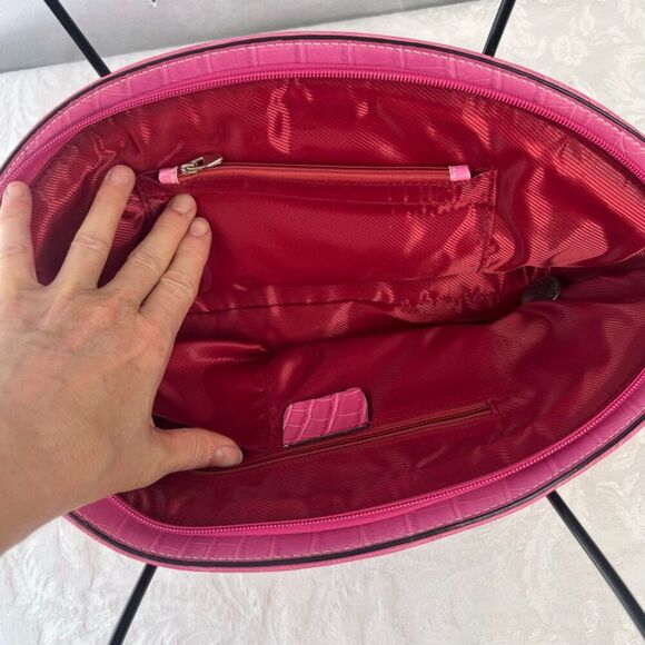 Pink Faux Croc Top Handle Satchel Bag Half Circle Vinyl‎ Approx 16x6 - Picture 4 of 11